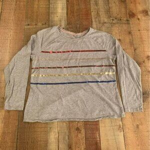 Boden womens long sleeve crewneck shirt in gray with metallic stripes -L